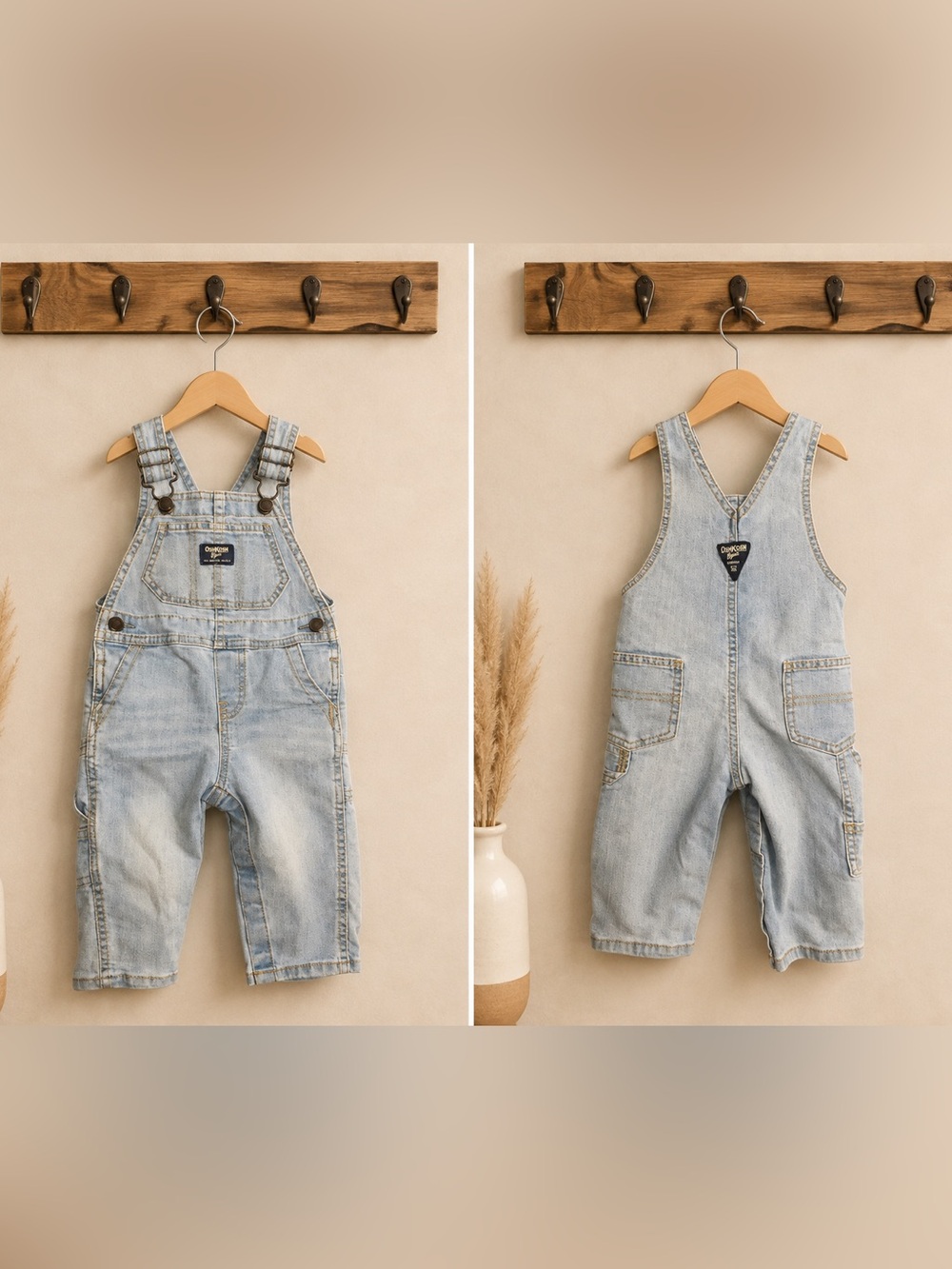 OshKosh B’gosh Baby Denim Overalls 9M Light Wash Bib Snap Leg Pockets